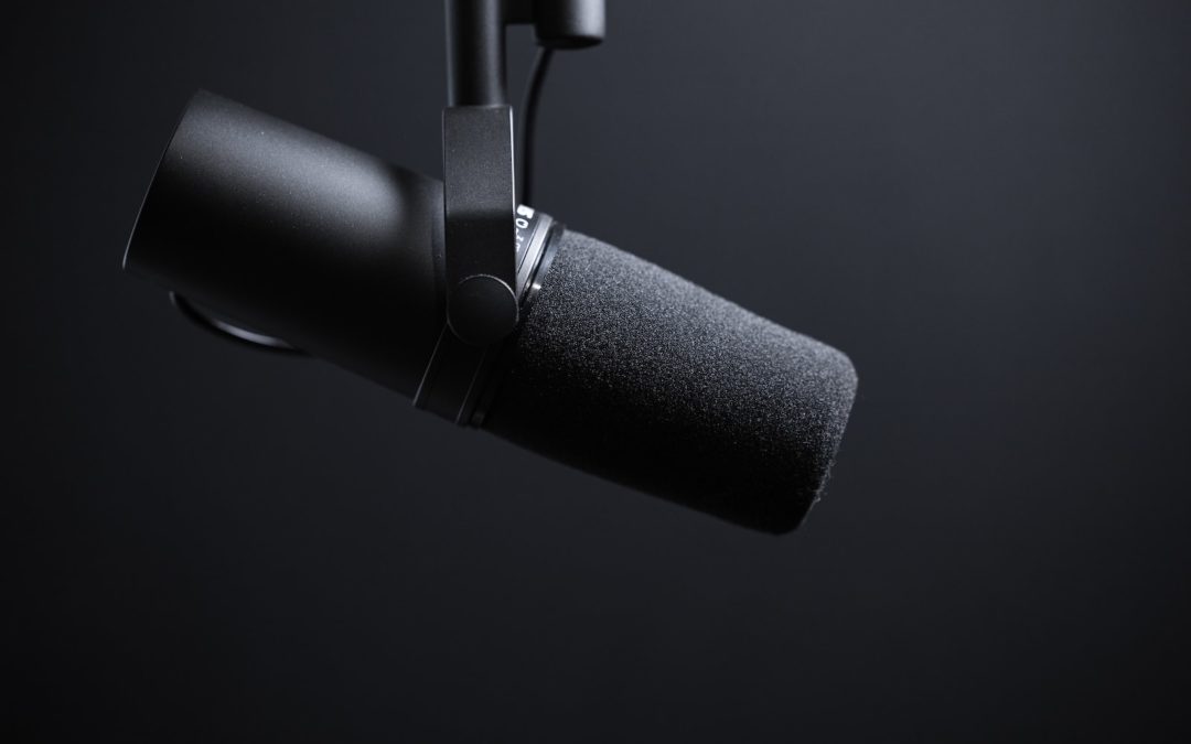 black and silver microphone with white background